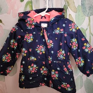 Carters baby navy blue coral floral fleece lined medium weight hooded jacket 12m